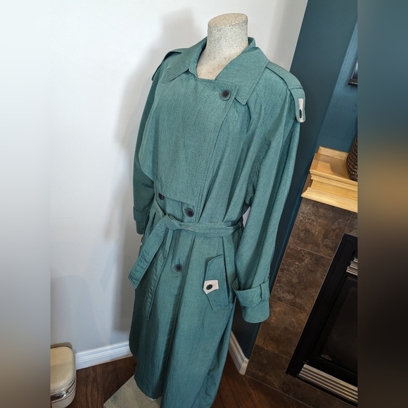 Vintage 80's trench coat Sage green by Emilia Saachi Sz 18 1/2 - Picture 1 of 16